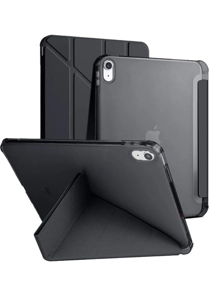 Ipad (A16) 2025 ile Uyumlu Üçgen Kalem Bölümlü Standlı Uyku Modlu Akıllı Kılıf A3355, Siyah