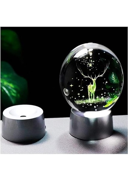 Kristal Cam Küre Renk Değiştiren LED Işıklı Gece Lambası Dekoratif Hediyelik (Geyik) modelleri