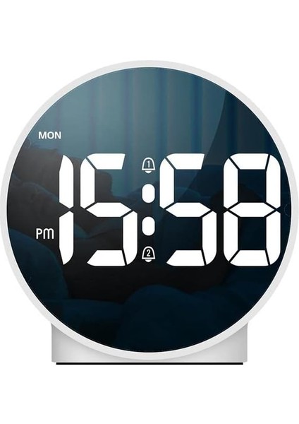 Çift Alarmlı LED Touch Snooze Şık Tasarım Masa Saati Beyaz