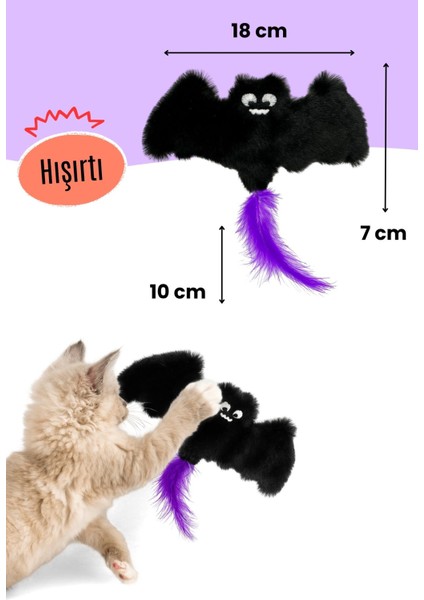 Cadılar Bayramı Temalı Kedi Oyuncak Seti | Hışırtılı Yarasa, Balkabağı Minder ve Örümcek Kedi Oltası