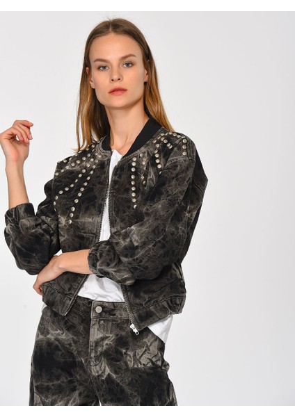 Metal Detaylı Denim Bomber Kadın Ceket Standart Renk Y1953101_089 fiyatları