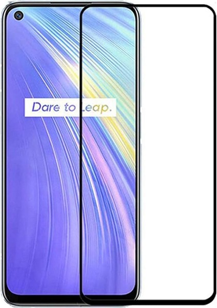 Realme 6 Tam Kaplayan Çerçeveli Tempered Ekran Koruyucu - Siyah