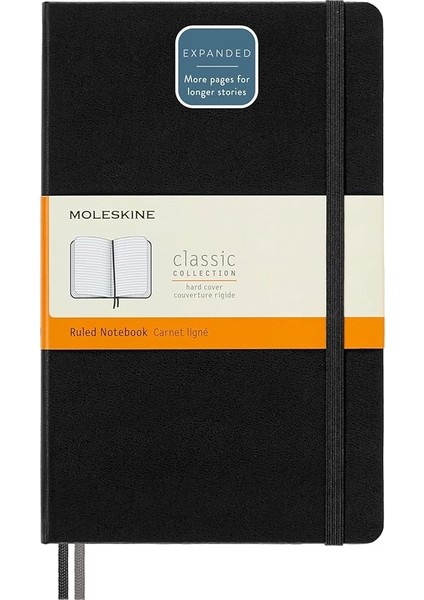 Sert Kapak Expanded Defter Siyah (Çizgili - 13X21)