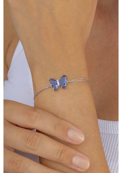 Mavi Taşlı Kelebek Gümüş Bileklik fiyatları
