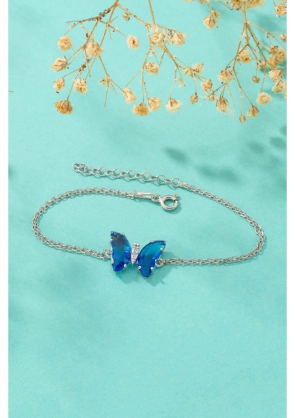 Mavi Taşlı Kelebek Gümüş Bileklik fırsatları