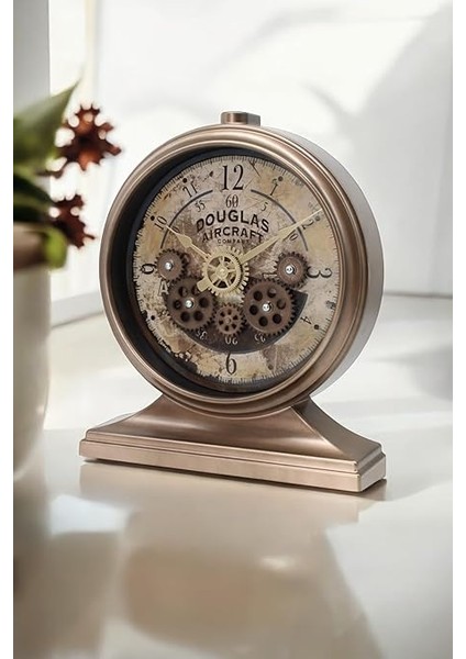 Mark Premium Serisi Antik Eskitme Kadranlı Döner Çarklı 32X28 cm Ev ve Ofis Masa ve Duvar Saati Rakamlı Bronz modelleri