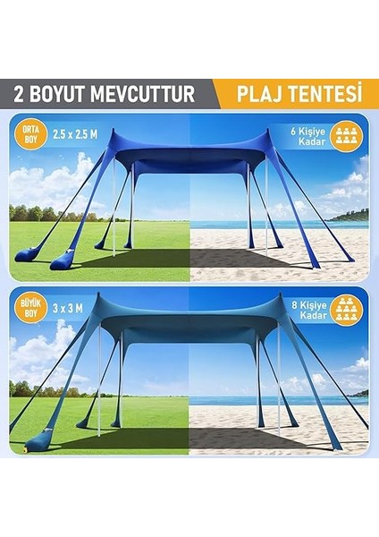 Plaj Gölgelik Tente Deniz Çadırı, Sahil Plaj Gölgeliği Kanopy, UPF50 Güneş Koruma, Açık Hava Deniz Şemsiyesi Tente Gölgelik Aile Kampı Balık Piknik Için Gölgelik, 300X300CM Derin Mavi fırsatları