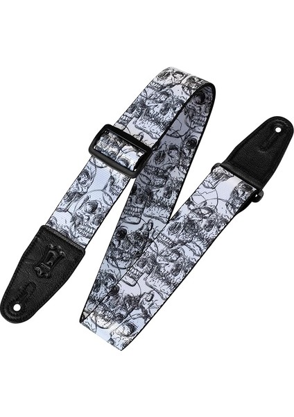 Süblimasyon Gitar Askısı (Polyester, Yakl. 5 cm Genişliğinde) Siyah Beyaz Kafatası