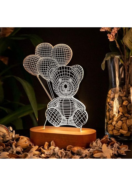 Tutan Sevimli Ayıcık 3 Boyutlu LED Lamba USB Bağlantılı Sarı Işık