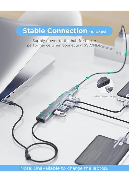 4 Usb-A Bağlantı Noktalı ve Tip C Güç Bağlantı Noktalı USB Hub 3.2 Gen 2, 3.3ft Uzun Kablo ile 10GBPS USB C Splitter, Dizüstü Bilgisayar, Macbook Pro/air, iPad Pro/air, Xps, Hp ve Daha Fazlası modelleri