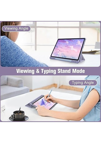 Samsung Galaxy Tab S6 Lite 10,4 Inç 2024/2022/2020 Tablet Için Hibrit Kılıf - Darbeye Dayanıklı Koruyucu Kılıf Şeffaf Sert Kabuk ve Kalem Tutuculu, Pastel Mor fırsatları