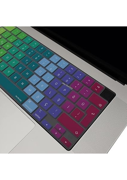 Macbook Klavye Koruyucu M1-M2-M3 (Türkçe Q) Touchıd'li A2681 A3113 A2941 A3114 A2442 A2779 A2992 A2918 A2485 A2780 A2991 ile Uyumlu Dazzle (Pembe Yeşil) modelleri