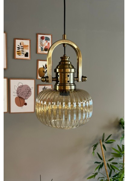 Mola Cam Bal Rengi Tekli Avize Delikli Eskitme Başlık Retro Sarkıt Lamba Restoran Salon Aydınlatma