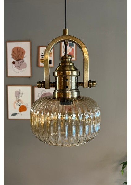 Mola Cam Bal Rengi Tekli Avize Delikli Eskitme Başlık Retro Sarkıt Lamba Restoran Salon Aydınlatma