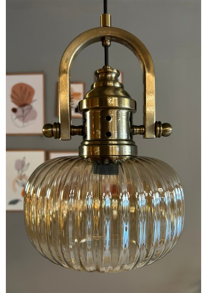 Mola Cam Bal Rengi Tekli Avize Delikli Eskitme Başlık Retro Sarkıt Lamba Restoran Salon Aydınlatma