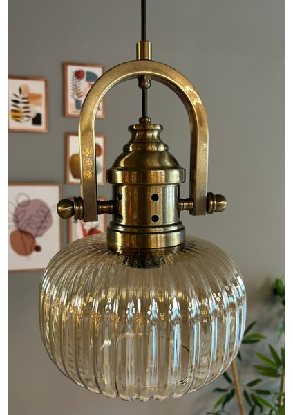 Mola Cam Bal Rengi Tekli Avize Delikli Eskitme Başlık Retro Sarkıt Lamba Restoran Salon Aydınlatma