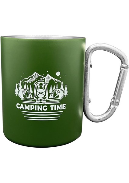 Karabina Saplı Paslanmaz Çelik Kupa Bardak - Orcamp - Yeşil (OUT-1850)