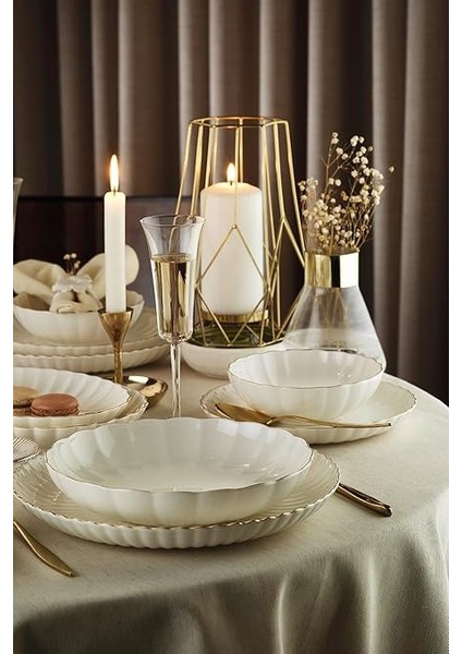 Porselen Bone Luz Form 27 Parça 6 Kişilik Yemek Takımı Altın File fırsatları