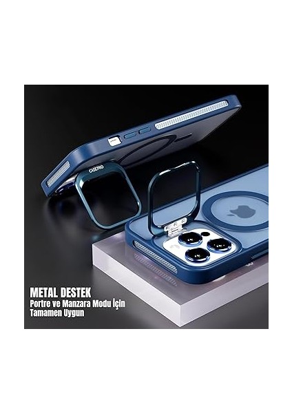 iPhone Için Kılıf Kamera Korumalı Magsafe Wireless Şarj Özellikli Lens Hediyeli Mat Şeffaf Renkli Standlı Kılıf (Lacivert, iPhone 13 Pro) fiyatları