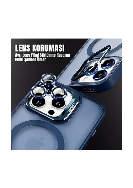 iPhone Için Kılıf Kamera Korumalı Magsafe Wireless Şarj Özellikli Lens Hediyeli Mat Şeffaf Renkli Standlı Kılıf (Lacivert, iPhone 13 Pro) fırsatları