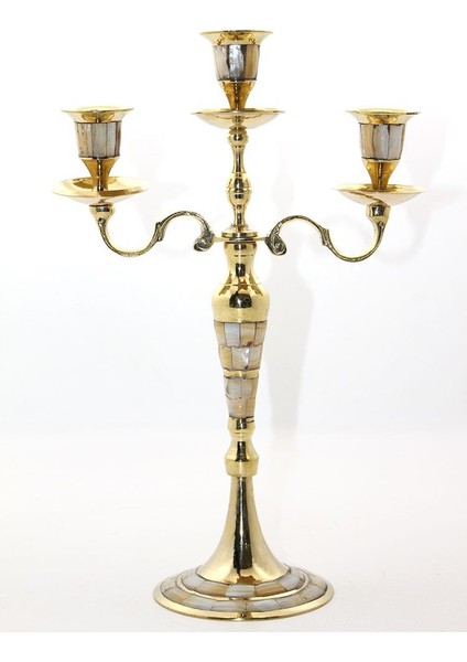 Pirinç Sedefli 3'lü Şamdan Model 1 modelleri