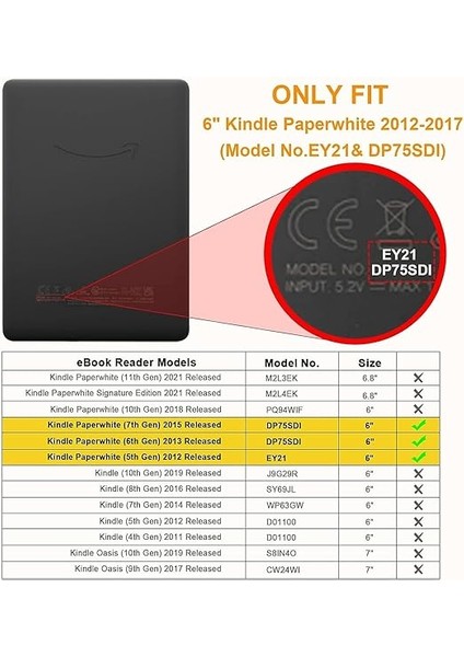 Kindle Paperwhite 5./6./7. Nesil Kılıf (2012-2015 Sürümü, Model EY21 ve DP75SDI) - Su Geçirmez fiyatları