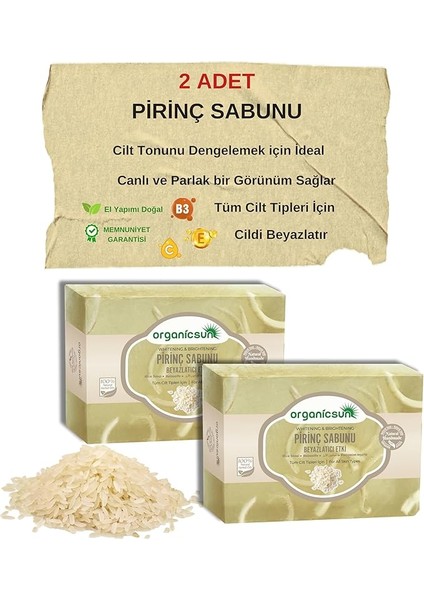 Doğal Pirinç Sabunu 140 gr x 2 Adet Tüm Cilt Tipleri Için Beyazlatıcı Etkili