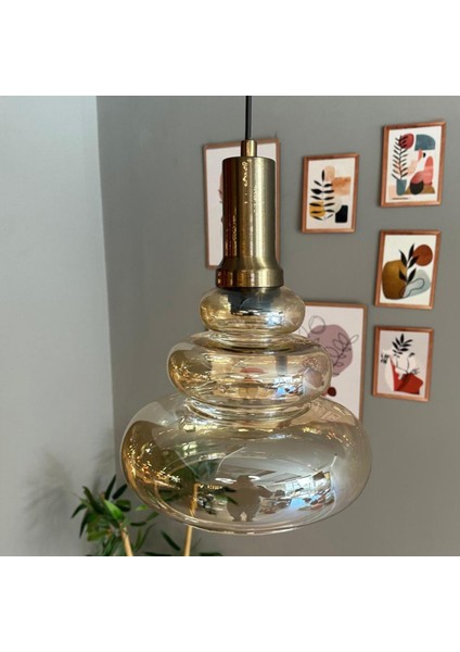 Lily Cam Bal Rengi Tekli Avize Eskitme Fener Başlık Retro Sarkıt Lamba Restoran Salon Aydınlatma