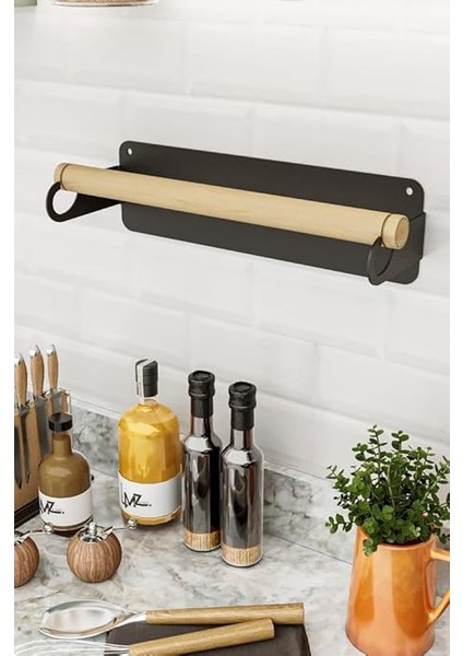 Yapışkanlı Doğal Gürgen Ağaç Ahşap Bar Metal Rulo Kağıt Havluluk, Kağıt Havlu Standı, Banyo Mutfak Havlu Çubuğu, Peçetelik Kağıt Havlu Rafı, Kağıt Havluluk Askısı (Metal, Siyah) fırsatları