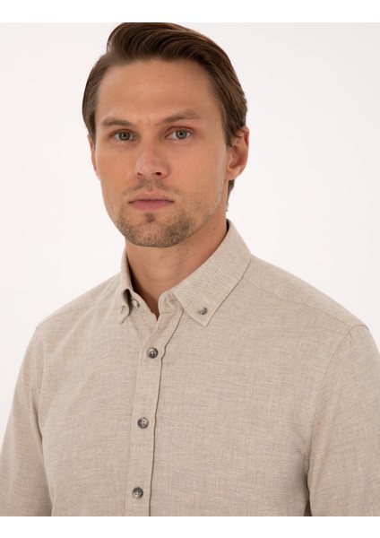 Erkek Bej Flanel Dokulu Slim Fit Uzun Kollu Gömlek 50316751-VR011 fiyatları
