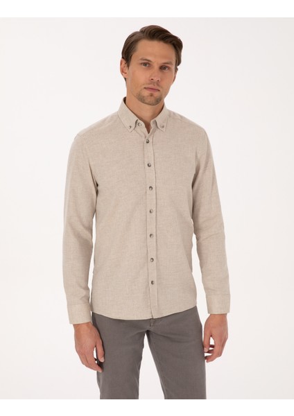 Erkek Bej Flanel Dokulu Slim Fit Uzun Kollu Gömlek 50316751-VR011 modelleri