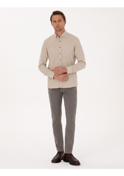 Erkek Bej Flanel Dokulu Slim Fit Uzun Kollu Gömlek 50316751-VR011 fırsatları