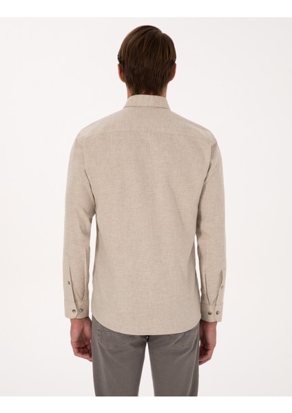 Erkek Bej Flanel Dokulu Slim Fit Uzun Kollu Gömlek 50316751-VR011 indirimleri