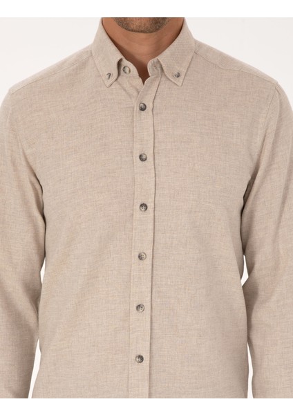 Erkek Bej Flanel Dokulu Slim Fit Uzun Kollu Gömlek 50316751-VR011