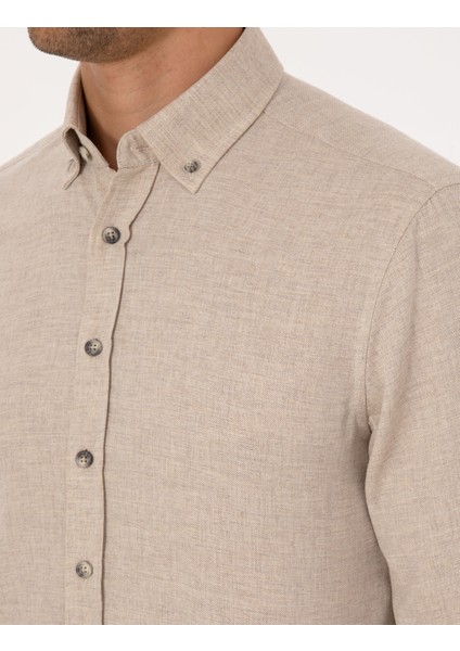 Erkek Bej Flanel Dokulu Slim Fit Uzun Kollu Gömlek 50316751-VR011