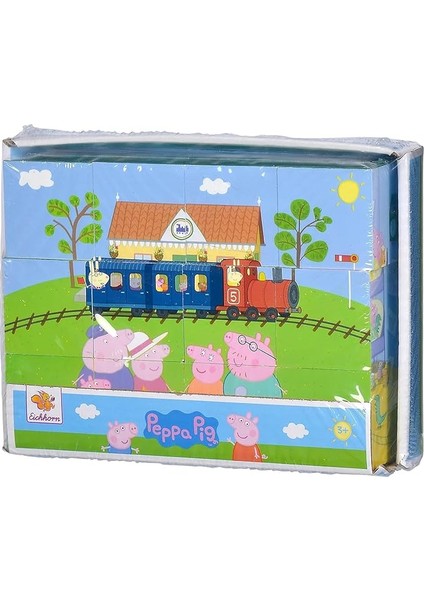 Simba, 109265708, Peppa Pig Blok Puzzle, Resimli Küpler, 12 Yapı Bloğu ile 6 Motif, 6 Şablon, 13 Adet, 16X12CM