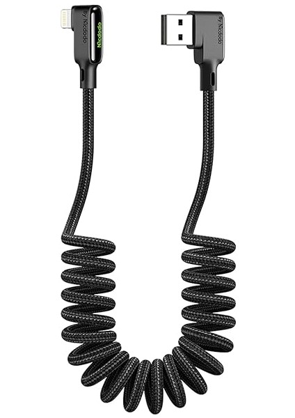 CA-7300 Lightning 90 Derece Spiral Ledli Örgü Kablo 3A 1.8m