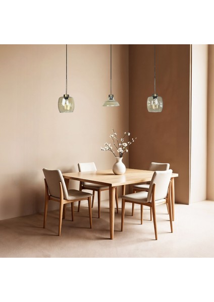 Üçlü Lunex Cam Bal Rengi Avize Ince Eskitme Başlık Sarkıt Yemek Masası Üstü Iç Mekan Cafe Otel