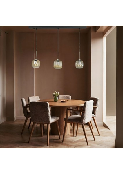 Üçlü Lunex Cam Bal Rengi Avize Ince Eskitme Başlık Sarkıt Yemek Masası Üstü Iç Mekan Cafe Otel