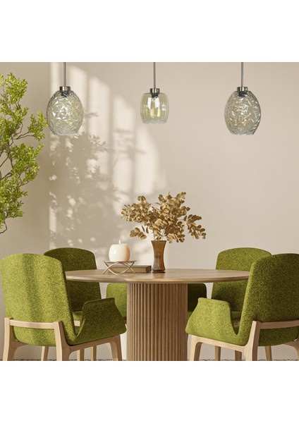 Üçlü Lunex Cam Bal Rengi Avize Ince Eskitme Başlık Sarkıt Yemek Masası Üstü Iç Mekan Cafe Otel