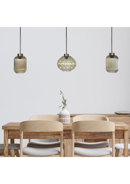 Üçlü Lunex Cam Bal Rengi Avize Ince Eskitme Başlık Sarkıt Yemek Masası Üstü Iç Mekan Cafe Otel fiyatları