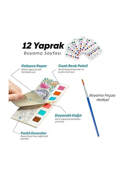 Renk Paletli Sulu Boya Kitabı + Fırça, 12 Sayfa Boyama Kitabı, Aktivite Boyama Seti, Çocuklar Için Yeni Nesil Sulu Boya Defteri (Unicorn Uzay Yolculuğu) modelleri