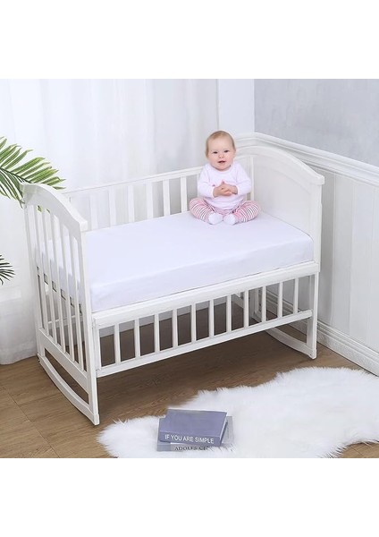 Pamuk Penye, Lastikli Full Kenar Bebek Çarşafı – Oeko-Tex Sertifikalı, Yumuşak ve Nefes Alabilir, Organik Pamuk, Anne Yanı, Çocuk Beşik Çarşafı (Beyaz)