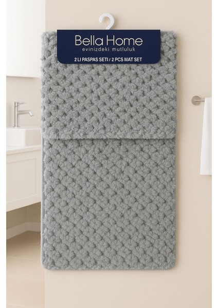 2\'li Petek Puffy Klozet Takımı - Yıkanabilir Kaymaz Dot Taban - 60X100 cm 50X60 cm