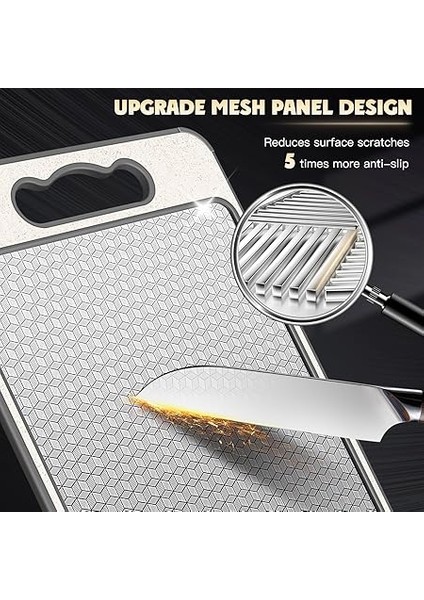 Çelik Kesme Tahtası, Mutfak Için Çift Taraflı Doğrama Tahtası, Çizilmeye Dayanıklı Mesh Tasarımı, Meyve Suyu Yivi, Kaymaz Silikon Sarma, Bulaşık Makinesinde Yıkanabilir fiyatları