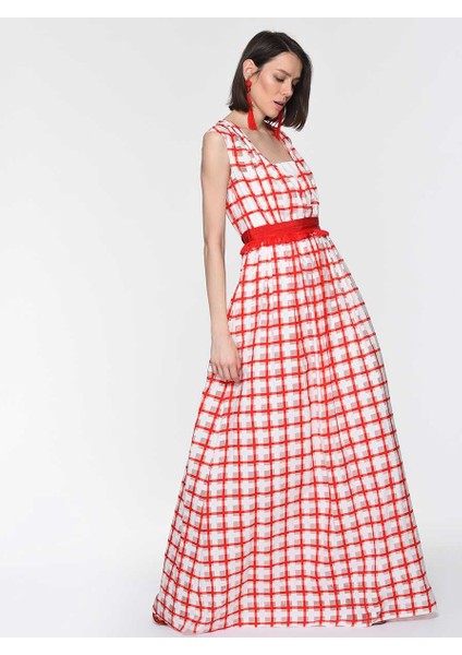 Kareli Kırmızı Uzun Elbise Orginal Y1911327_050 fiyatları