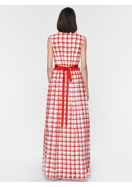 Kareli Kırmızı Uzun Elbise Orginal Y1911327_050 fırsatları