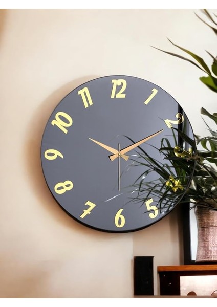 Premium Serisi Aynalı 50 cm Sessiz Akar Duvar Saati Füme