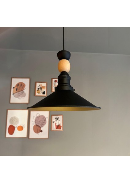 Benjamin Siyah Metal Avize Siyah Lale Ahşap Şapka Başlık Rustik Cafe Mutfak Modern Dekoratif Sarkıt