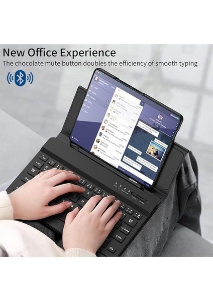 Galaxy Z Fold 5/6/7 ile Uyumlu Standlı Bluetooth Klavyeli ve Keyboard Kapak, Siyah-Karbon modelleri
